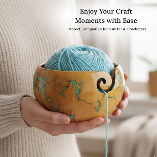 Image of Lichtenberg Figure Yarn Bowl - Handmade Wooden Yarn Bowl for Knitting Yarn Ball Holder - Yarn Bowls with Holes Crochet Bowl Holder - Yarn Storage Bowl 7 inch x 4 inch inches (FRBW)