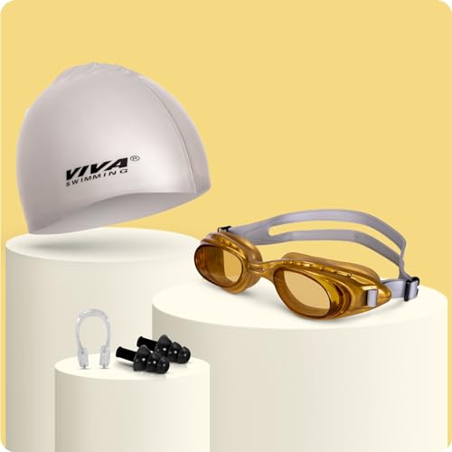 Image of Swimming Goggles Combo 614 & Swimming Cap with 2 Ear Plug, Nose Clip Swimming Kit