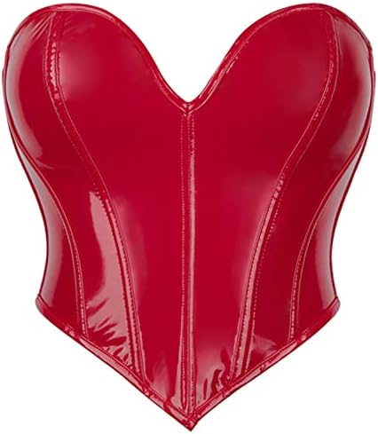 Outoshe Women's Pu Sweetheart Steampunk Lace Up Boned Corset Overbust Supportive Lingerie Bodyshaper Bustier Top