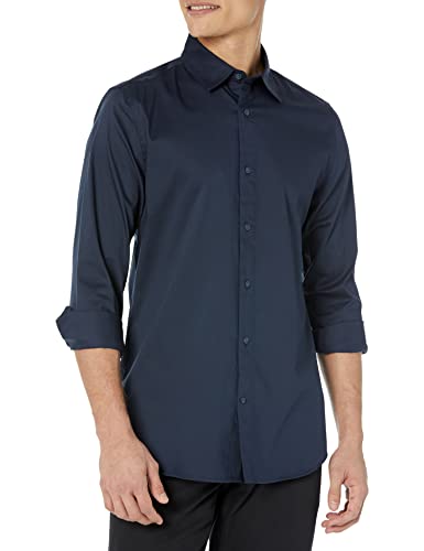 Un brand Amazon Amazon Essentials Camicia Elegante Elasticizzata a Manica Lunga vestibilità Slim Uomo, Blu Marino, XXL