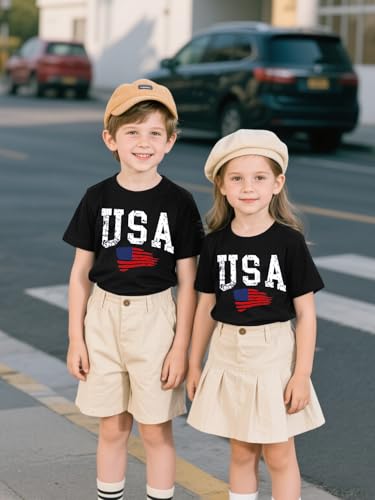 USA American Flag Shirts Little Kids Boys Girls 4th of July Patriotic T-Shirt Toddler Summer Short Sleeve3