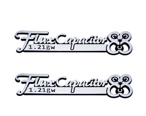 2Pc Flux Capacitor Back to The Future Emblem 3D Badge Nameplate Sticker Replaceement for Universal Car Truck SUV (Silver Black)