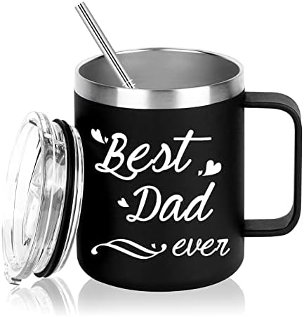 Aletege Gifts for Dad, Best Dad Gifts, Best Dad Ever Stainless Steel Insulated Coffee Mug with Handle, Birthday Father's Day Gift for Dad from Daughter Son 12 OZ Black