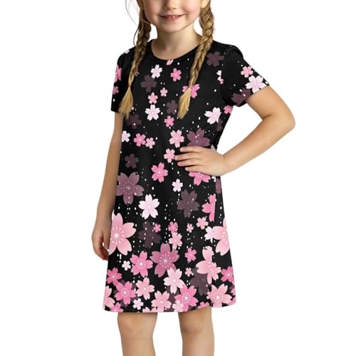Girls Dress 3-14 Summer Soft Comfy Sundress with Pocket Casual Short Sleeve Midi Skater Night Home Dresses2