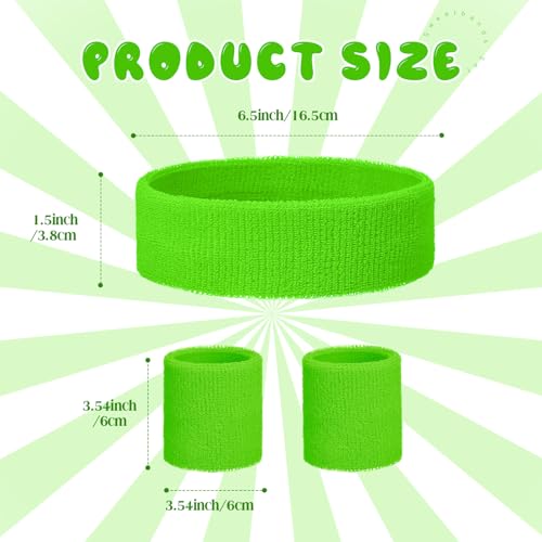 Image of Bememo 36 Pcs Neon Sweatbands Set for Kids 12 Headbands 24 Wristbands Bulk Sports Sweat Bands Athletic for Children Basketball Tennis Running Gym Student Gifts Glow Party