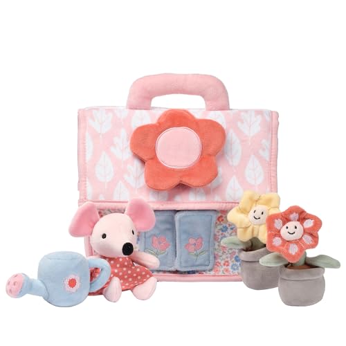 Image of Lambs & Ivy Floral Cottage 5pc Interactive Flowers & Mouse Plush Play Set Toy