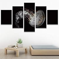 SIGNWIN 5 Panel Canvas Wall Art Modern Art Dramatic Fish Jellyfish Marine Life Multicolor Nautical Photography for Home Decorations Ready to Hang - 60