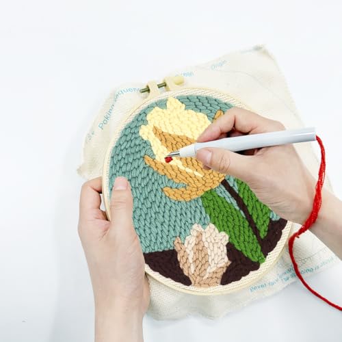Image of Zhenqing Lily Flower Punch Needle Embroidery Kit | 29x29cm Botanical Design with Hoop & Tools | DIY 3D Textured Wall Art for Beginners(Z95095C)