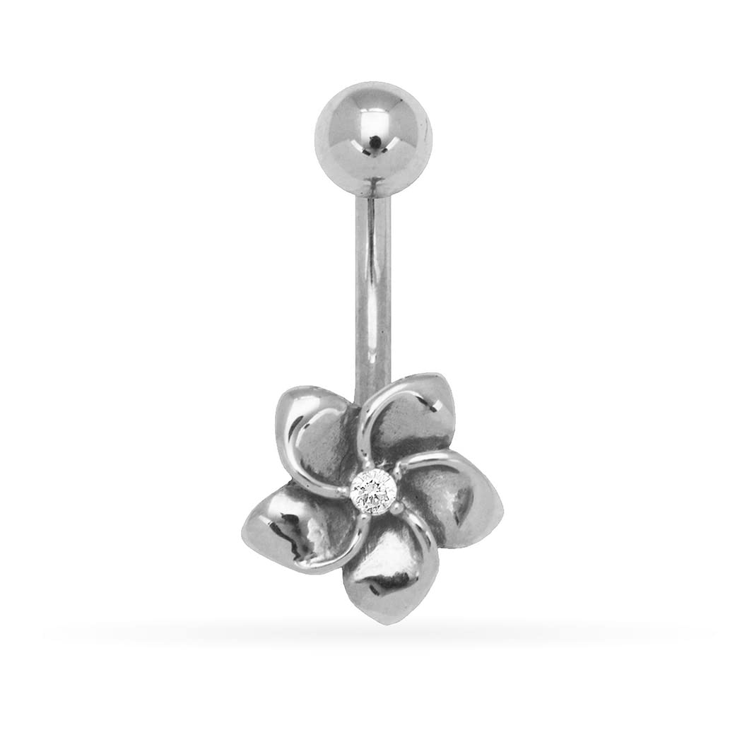 Bauchnabelring 14 Karat Gold Zirkonia Blume gebogen 8 mm x 20 mm (Weißgold, Metall, zirkonia