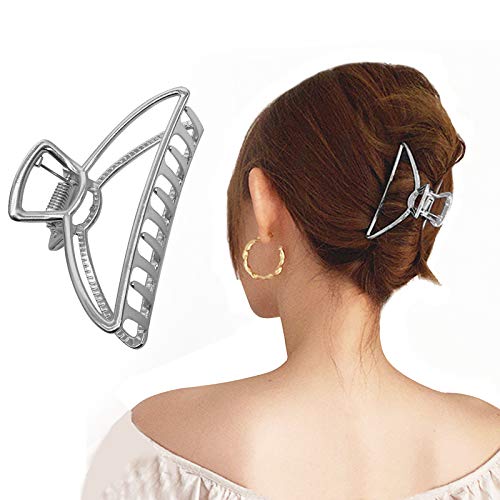 2Pcs Metal Claw Hair Clips,Large Hair Clips For Thick Hair,Barrette Jaw Clamp Styling,Half Bun Hairpins,Hollow Non-Slip Hair Accessories For Women Girls,Hair Catch Jaw Clamp(Silver+Black) #TOP4