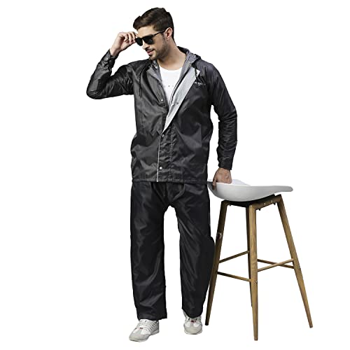 Image of ZEEL Rain Coat for Men Waterproof for Bike Riders with Adjustable Hood along with inner pockets,Waterproof Raincoat with Polyester Jacket,Pants and Carrying Pouch,AW01 Eco-Grey XXXL