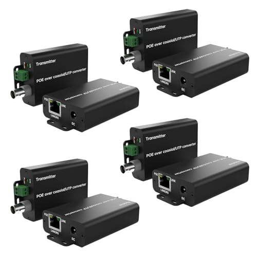 Image of 4PCS POE Over Coax Converter BNC to Ethernet IP Extender EOC, 3280ft(1000m) Power & Data via RG59 Coax Cable, Analog to IP CCTV System Upgrade Adapter, Dual Interface BNC+Twisted Pair, Plug & Play