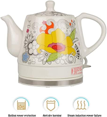 Fisecnoo Kettle Teapot Electric Ceramic Cordless White Kettle Teapot - Retro 1.2 L Jug, 1350w Boils Water Fast For Tea, Coffee, Soup, Oatmeal - Removable Base (Color : Yellow, Size : 1.2L)