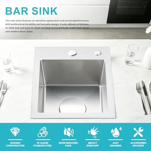 13 x 15 Inch Drop In Mini Kitchen Sink 18 Gauge 304 Stainless Steel