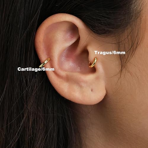 Image of Small Gold Huggie Hoop Earrings Set for Women Men Hypoallergenic 14K Plated Stack Cartilage Earrings, Sterling Silver Multiple Piercing Lightweight Mini Thin Cute Dainty Trendy Jewelry Gifts for Women