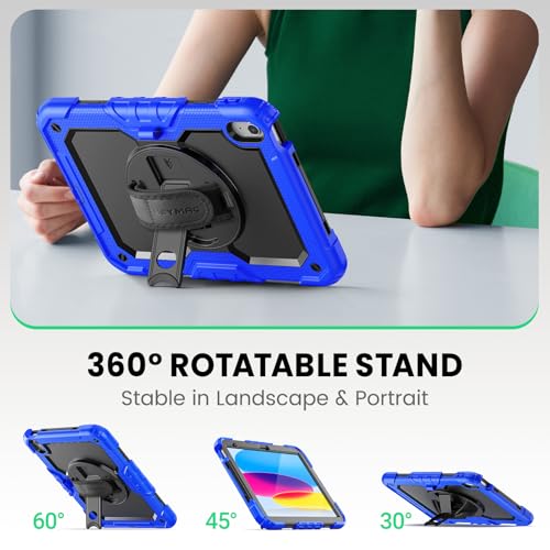 SEYMAC Case for iPad (A16) 11th/10th Generation 2025/2022 (11″/10.9″), Sturdy Heavy Duty Full-Body Shockproof Protective Case with Screen Protector, Rotating Stand, Hand/Shoulder Strap, Black/Blue by SEYMAC stock - Used condition - Image 4