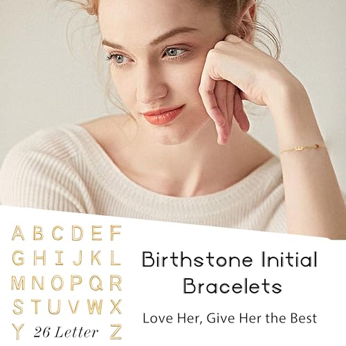 Birthstone Bracelets for Women Birthday Gifts for Teens Initial Bracelet Trendy Letter A-Z Dainty Gold Bracelet 21st 30th Mom Birthday Gift Birthstone Jewelry2