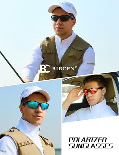 Image of BIRCEN Mens Polarized Sunglasses for Sports: TR90 Lightweight Sun Glasses Wrap Around Shades for Fishing Driving Cycling