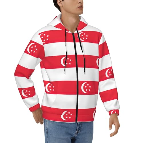 Sweat à capuche col zippé homme avec motif drapeau Singapour décontracté