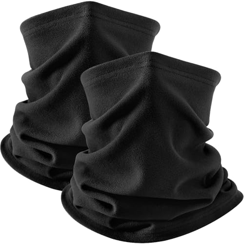 Apidgrowth 2Pack Winter Neck Gaiter Warmer - Face Cover Scarf Windproof Fleece for Men & Women Sport Outdoors Skiing Fishing Hiking Cycling Christmas Gift Black