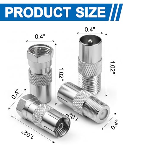 HEIZHU 4 Pcs F Connector to Coax Adapter, TV Aerial Adapter, F Type to Coax Kit for Satellite, Antenna, Compatible with TV, Router, Modem, Satellite Receiver, Audio/Video Equipment