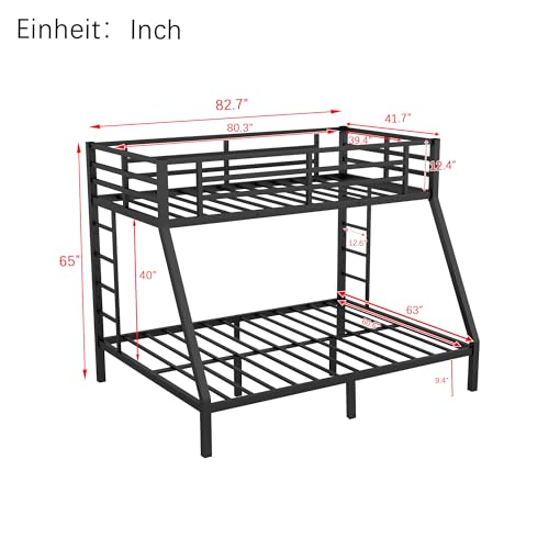 Bellemave Twin XL Over Queen Bunk Bed for Adults, Twin XL Over Queen Bunk Beds Frame with 2 Ladder and Full Length Guardrail, Easy Assemble, Mattress Not Included, Black by Bellemave - Used condition - Image 3