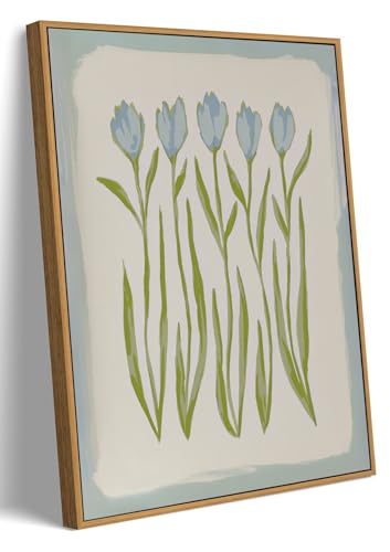 framed print of blue and white tulips in a soft coastal style