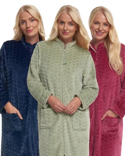 Suzy & Me Ladies Zip Front Soft Embossed Fleece Dressing Gown (UK, Numeric, 16, 18, Regular, Regular, SAGE) - 4