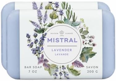 Mistral Lavender Classic French Bar Soap for Women & Men, 2 x 7 oz