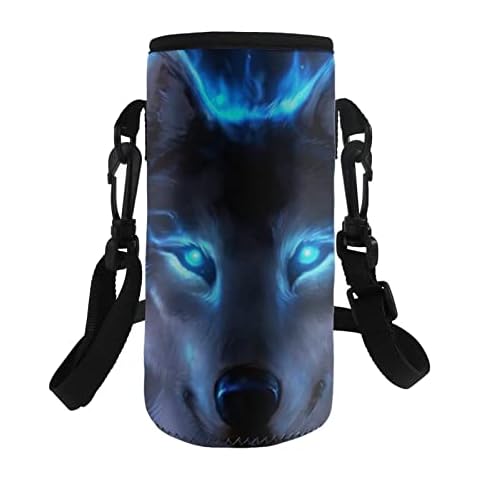 COEQINE Blue Wolf Pattern with Insulated Water Bottle Holder with Adjustable Shoulder Strap,Kids Adult Bottle Carrier Bag Case Pouch Cover for Walking Gym Travel Hiking Portable Cover