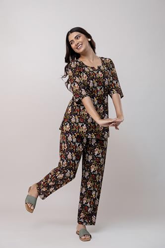 Image of REWAN Women Night Suit with Pocket | Soft & Comfortable Printed Co-ord Nightwear Set