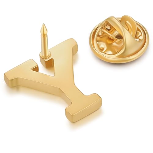 Image of HONEY BEAR Mens Womens Initial Alphabet Letter Lapel Pins Collar Badge Brooches for Business Wedding Graduation Gift Matte Gold 0.59 inches