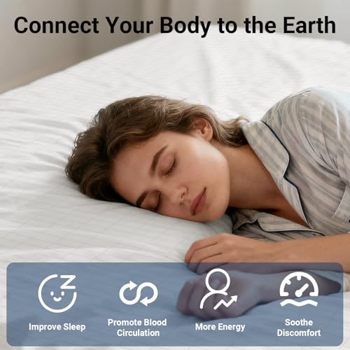 Image of Grounding Sheets Queen Size, Grounding Bed Sheets 60x80 Inch with Grounding Cord for Sleep Wellness, White