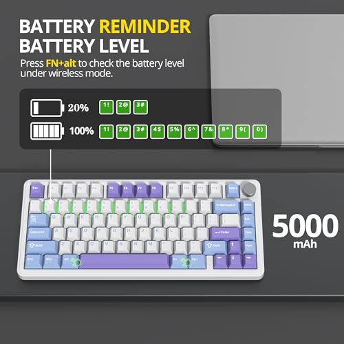 Image of surmen M75 75% Wireless Creamy Keyboard with Gasket, Pre-lubed Triple Mode Bluetooth Mechanical Gaming Keyboard BT5.0 /2.4Ghz /USB with Sound Absorbing Pads Hot-Swap(Starlight White)