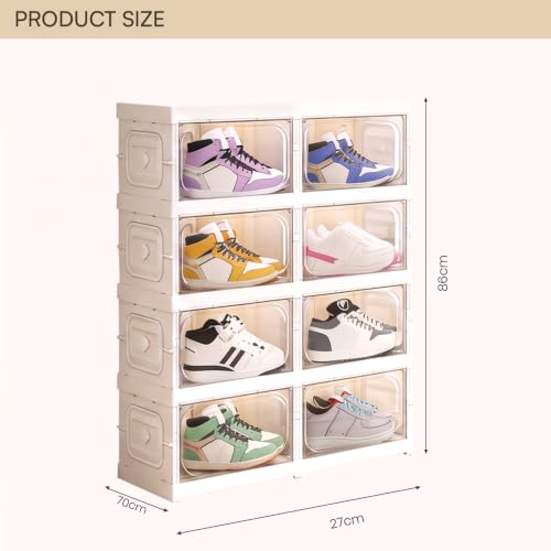 Image of House of Quirk 4-Layer 8-Box Folding Shoe Rack, Space-Saving Shoe Organizer, Foldable Plastic Shoe Cabinet for Home, Bedroom & Bathroom (White)