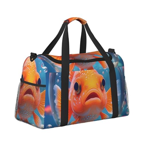Cute fish Print Travel Duffle Bag - Foldable Personal Item Travel Bag for Women & Men,Carry-On Convertible Crossbody Tote Bags with Adjustable Shoulder Strap & Pockets 13x10.2x19.7 in3