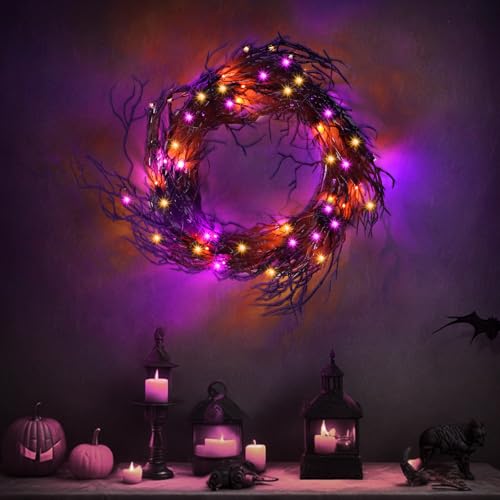 [ 8 Modes & Timer ] 6 Ft 45 LED Halloween Willow Vine Twig Garland Decorations Orange & Purple Lights, Battery Operated Waterproof Halloween Decorations for Home Wall Fireplace Mantle Decor by SURCVIO - Image 6