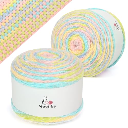 Image of Aeelike Ombre Yarn for Crocheting, 2 PCS Colorful Gradient Yarn #4 Medium, Each 190g(6.7 oz) 400m(437.5 Yards) 71% Acrylic 29% Nynon, Soft Cake Crochet Yarns for Blanket, Scraves, Sweaters, Color B