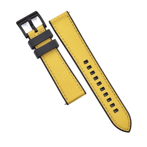 Bracelet montre caoutchouc FKM et toile jaune et noir pour le sport et la mer