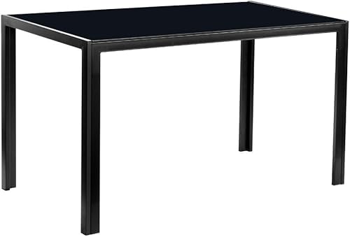 Moderna mesa de comedor rectangular de vidrio templado de 52.76 pulgadas de ancho con patas de metal para cocina, comedor, color negro