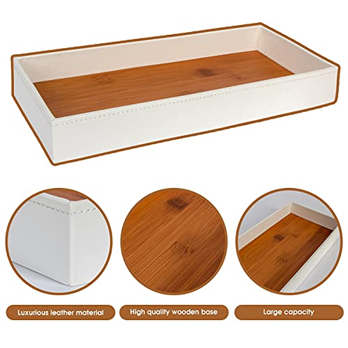 J Jackcube Design Leather Bamboo Vanity Tray, Bathroom Organizer, Catch All Valet Tray For Women Perfume, Jewelry, Makeup, Candles, Key, Phone, Sunglasses (White)- Mk205B #TOP4