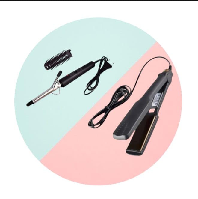 VYNEX Professional Hair Styling Set with Flat Iron, Curling Wand and Brush Attachments, Electric Powered Hair Straightener and Curler Combo for Smooth, Shiny and Frizz-Free Hair β Black 2