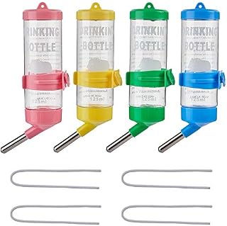 AHANDMAKER No Drip Small Animal Water Bottle, 4 Colors 125ML Small Animals Wire Cage Dispenser Waterer, Water Feeder Bottle with Holder for Small Pet, Bunny, Ferret, Hamster, Guinea Pig, Rabbit