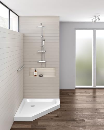 Fine Fixtures Neo Angle Corner Acrylic Shower Base - Non-Slip Textured Surface Shower Floor Pan 32\" x 32\" in White