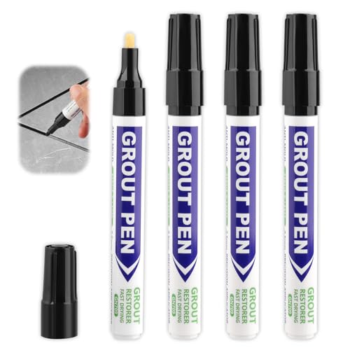 4PCS Black Grout Pen Tile Paint Marker Grout Repairer for Tiles Wall and Floor Reviver Joints Repair Pens Easy to Use for Restoring Tile Bathroom Grout Wall Floor Kitchen Porch Patio Repair (Black)