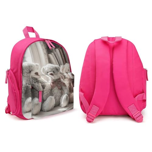 Bear Sitting on Shelf Backpack Small Book Bag with Side Pocket, Lightweight Durable Backpack, Travel Rucksack, Pink-style4