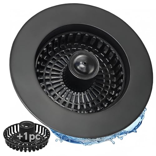 Blazeavian Kitchen Sink Stopper 3 in 1 Pop Up Kitchen Sink Drain Strainer with an Extra Basket Strainer Sink Drain Stopper for US Standard 3-1/2 Inch Brass Material Electroplate (Black)