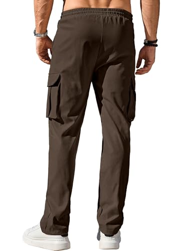 Image of Comdecevis Men's Casual Cargo Pants Workout Joggers Stretch Sweatpants Hiking Drawstring Tactical Pants with Multi Pockets