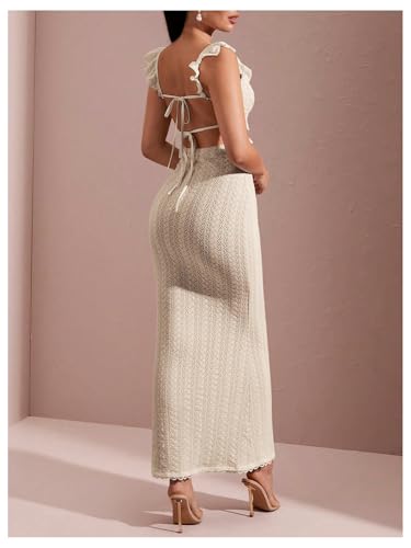 Image of SOLY HUX Women's Maxi Dress Crochet Ruffle Sleeveless Backless Bodycon Long Dresses