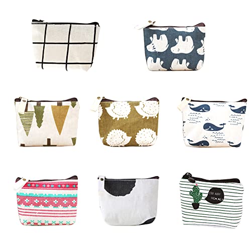 Belvanr Sac à Monnaie en Toile Petit 8 Pièces Sac Cosmétique en Toile Multi-Fonctionnelle Pochette en Toile Sac Rangement Porte-Monnaie avec Zip Pochette à Monnaie Portable pour Carte,Clés Cover